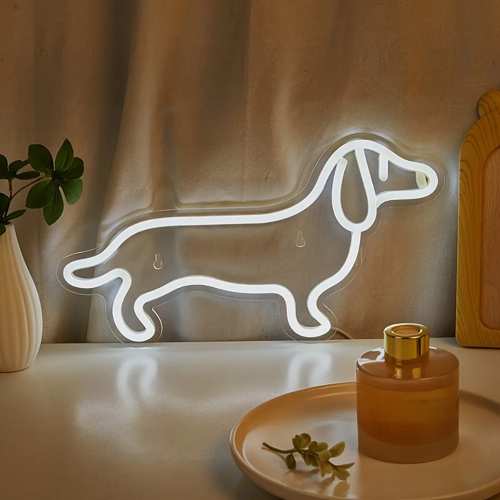 

Неоновая LED-вывеска в форме собаки, белая, для декора стен спальни, подарок на праздники/вечеринки/свадьбы