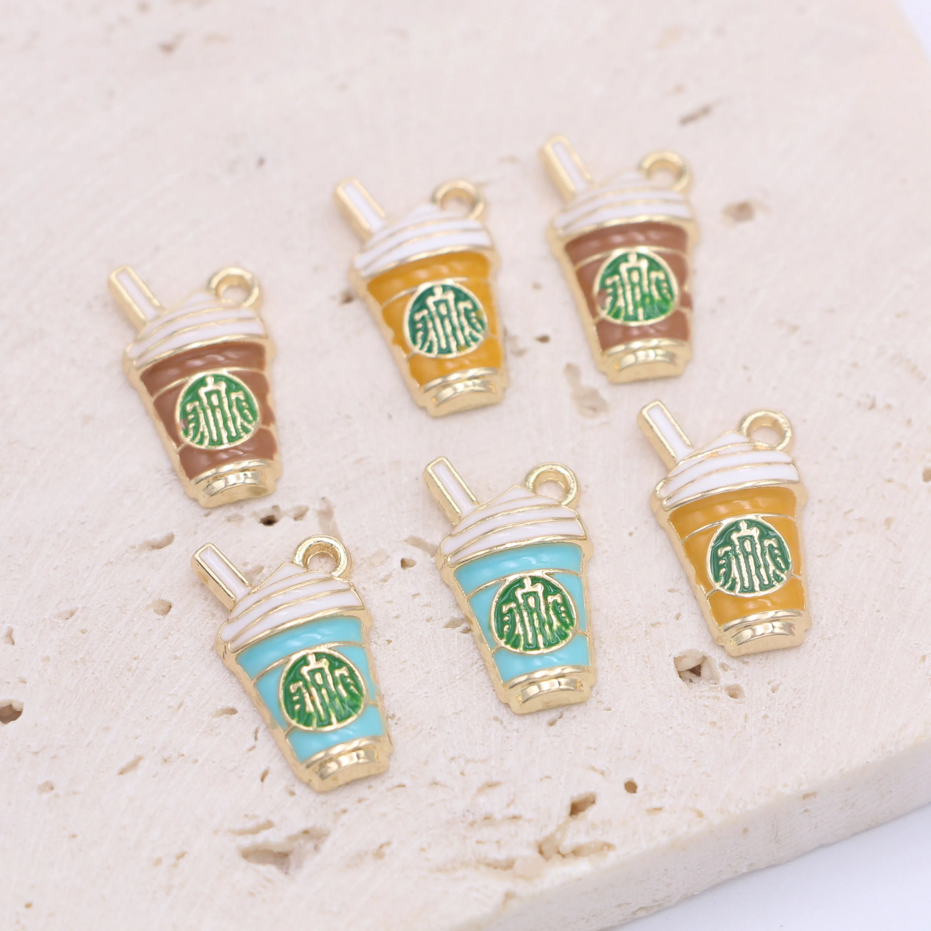 10Pcs Enamel Gold Plated Coffee Cups Charm Pendant for Jewelry Making Bracelet Necklace DIY Earrings Accessories Craft