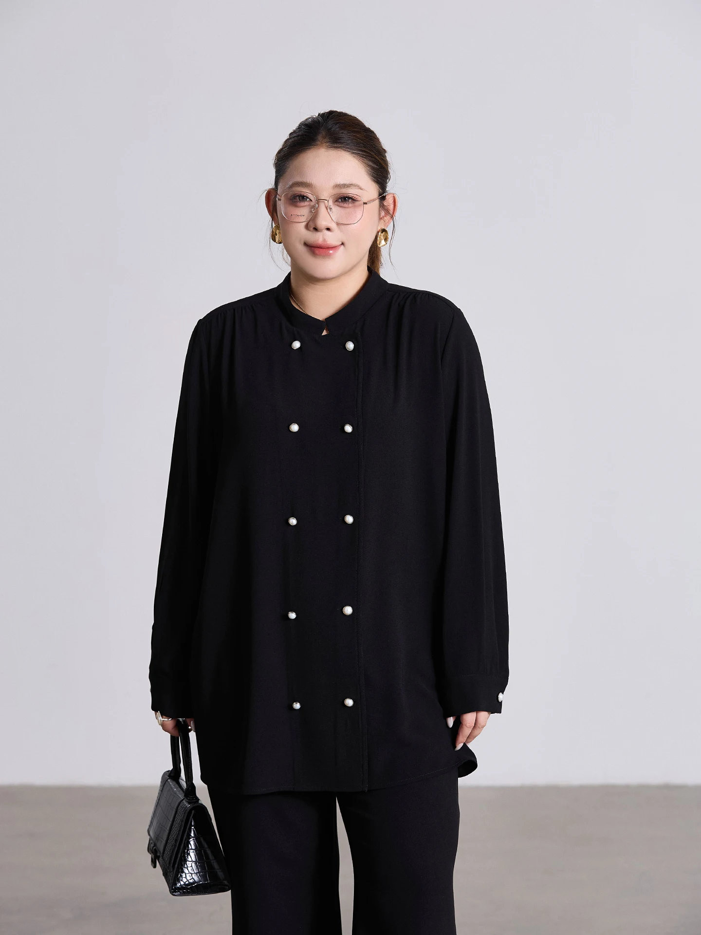 

Женская двубортная шифоновая блузка больших размеров, свободного кроя, с длинным рукавом, повседневная, весенняя, модная, для полных женщин