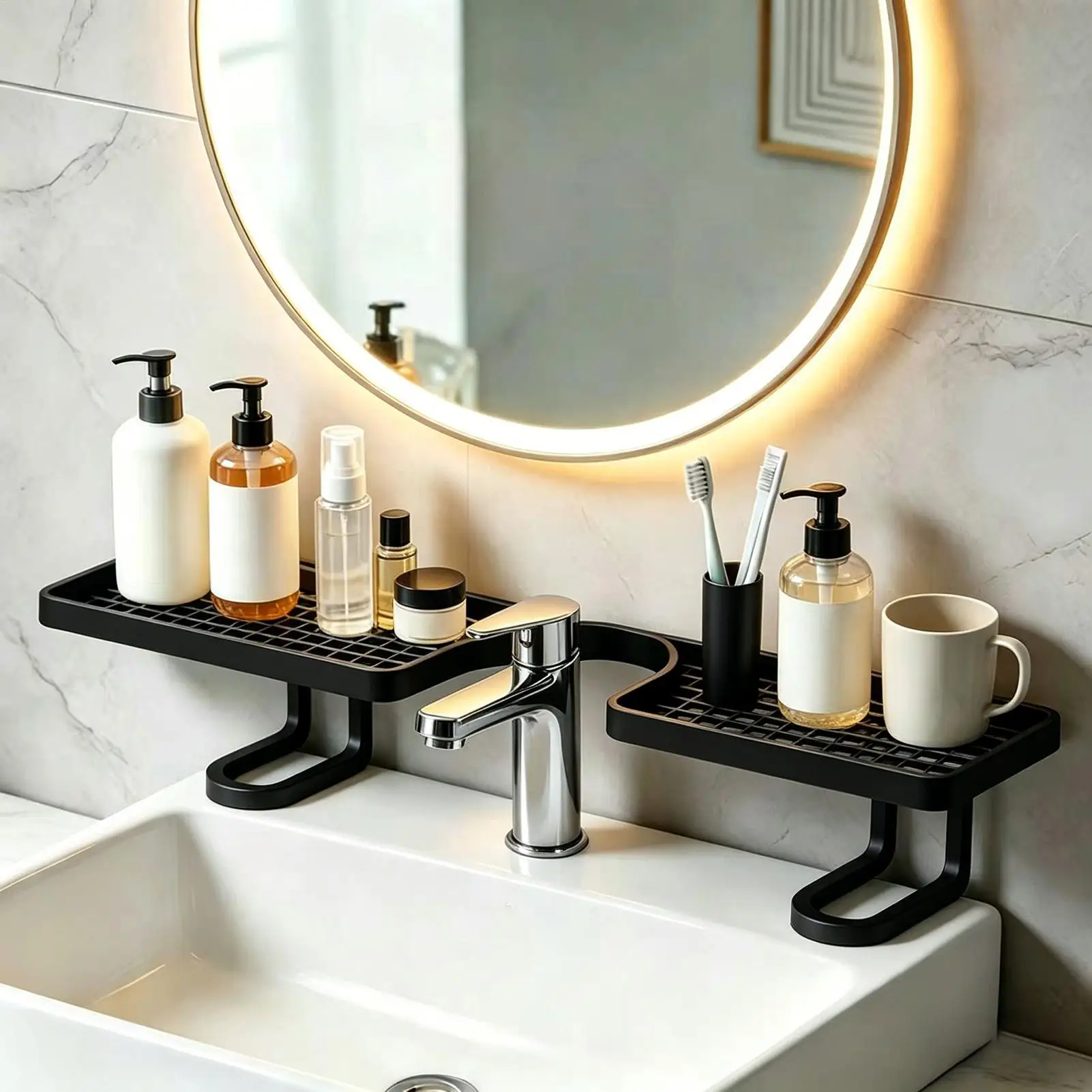 Bathroom U-Shaped Rack Wall Mount Floating Shelf Over Sink Organizer Wash Basin Rack Punch-Free Storage Accessories
