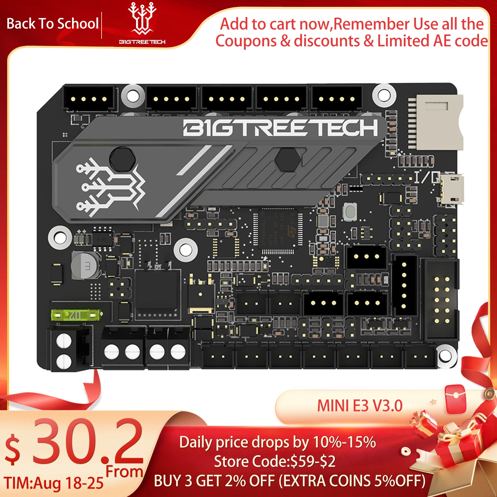 BIGTREETECH SKR MINI E3 V3.0 3D Motherboard TMC2209 3D Printer Parts For Ender 3 Upgrade Ender 3 V2 BTT SKR V1.4 Turbo Octopus