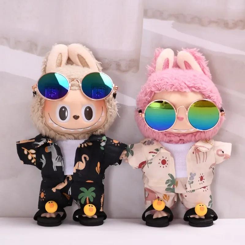

Party decorations 17cm pendant blind box Labubu clothes beach set Labubu doll wearing baby clothes glasses
