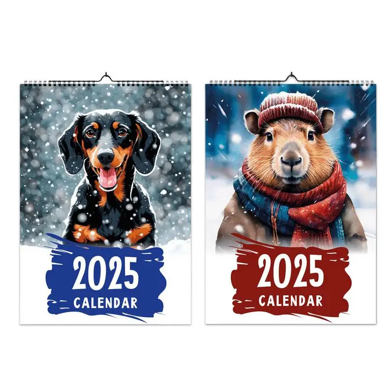 Tages- und Wochen- und Monatsplaner 2025, Hundekalender zum Aufhängen, Papier-Desktop-Kalender, Dackel-Muster, Heimdekoration