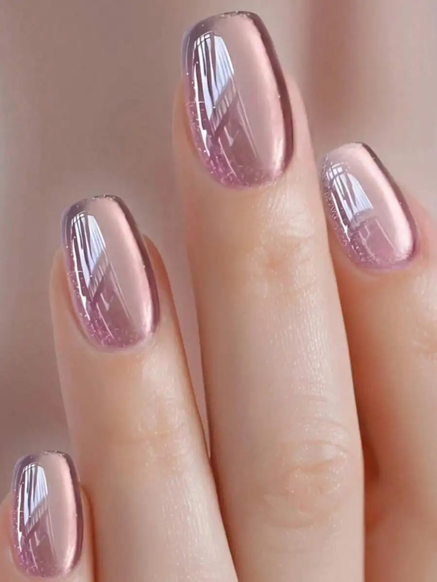 

30pcs Cat Eye Nail Stickers, Removable, Elegant & Chic, Red & Purple Solid Color, Suitable For Women's Daily Wear, Parties, Holi