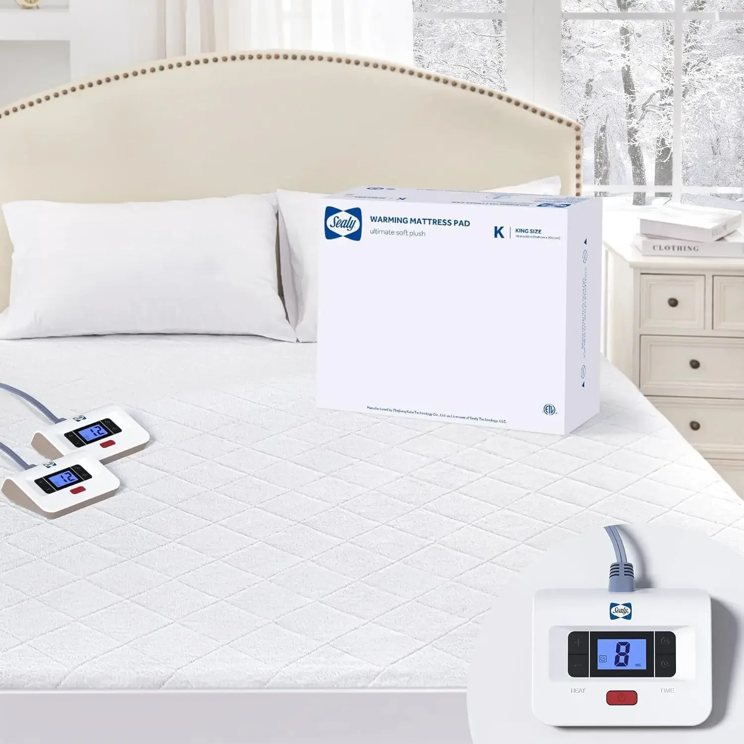 

Heated Mattress Pad King Size with Plush Top, Coral Fleece Electric Bed Warmer with Dual Controller, 10 Heat Settings & Auto Off
