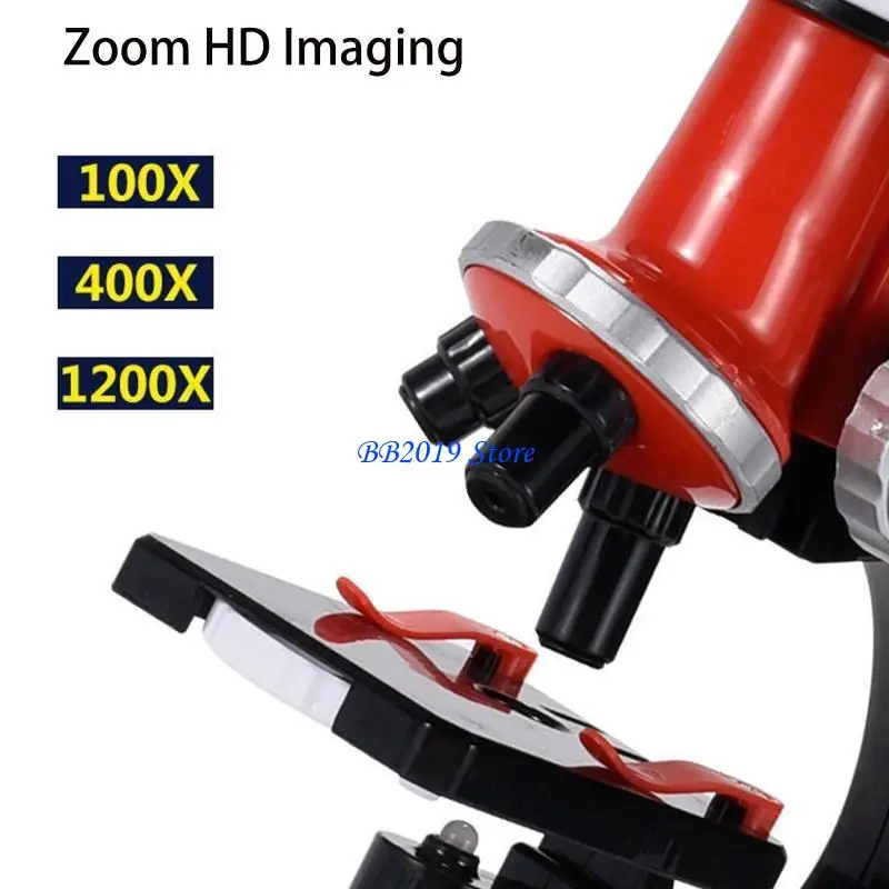 Q0KB LED Kids Microscope Toy Set 100x/400x/1200X vergroting Science voor studenten Beginner Verjaardagscarnaval Party Favor