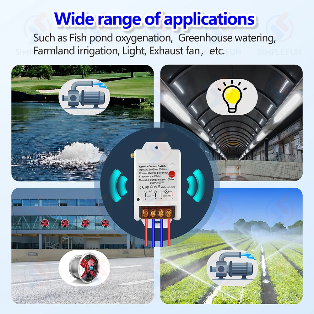 Wireless Pump Remote Control Switch 110V 220V,3000m Remote,30A High Power RF Module with 2m External Antenna,for Motor/Fan/Light