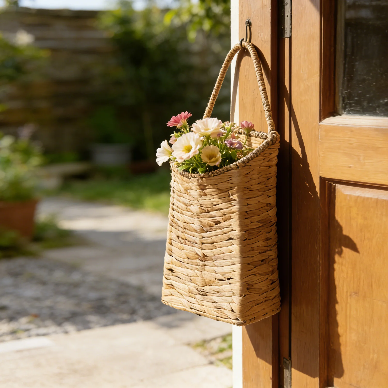

Плетеная подвесная корзина из водяного гиацинта, настенная корзина ручной работы из ротанга для сада, фермерского дома, дома