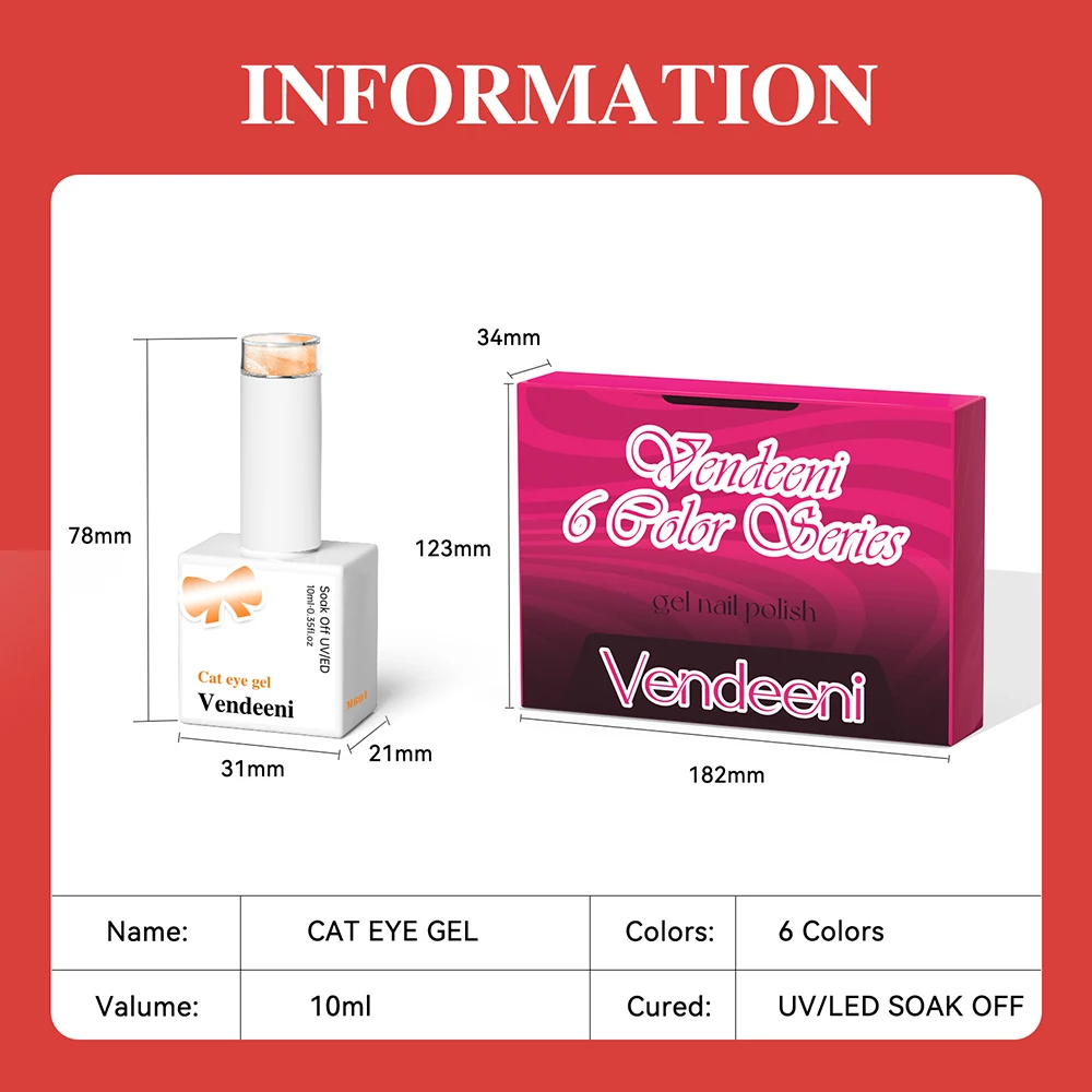 Vendeeni 6 Farben/Set Traumhafter Kristall-Katzenaugen-Gel-Nagellack Magnetische Glasperlen Rosa Lila UV-LED-Gel-Lack mit Display – Detail 10
