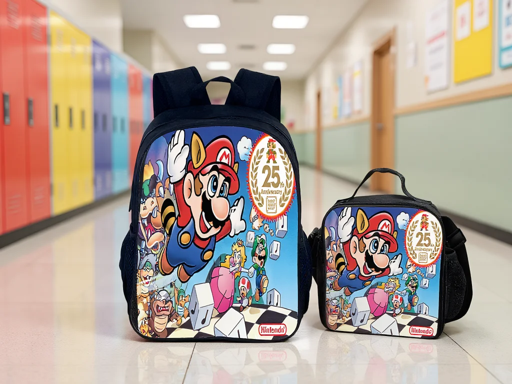 

Super Mario Little Children Waterproof Backpack 2 in 1 Set-Back to School Knapsack with Reusable Lunch Box for Girls