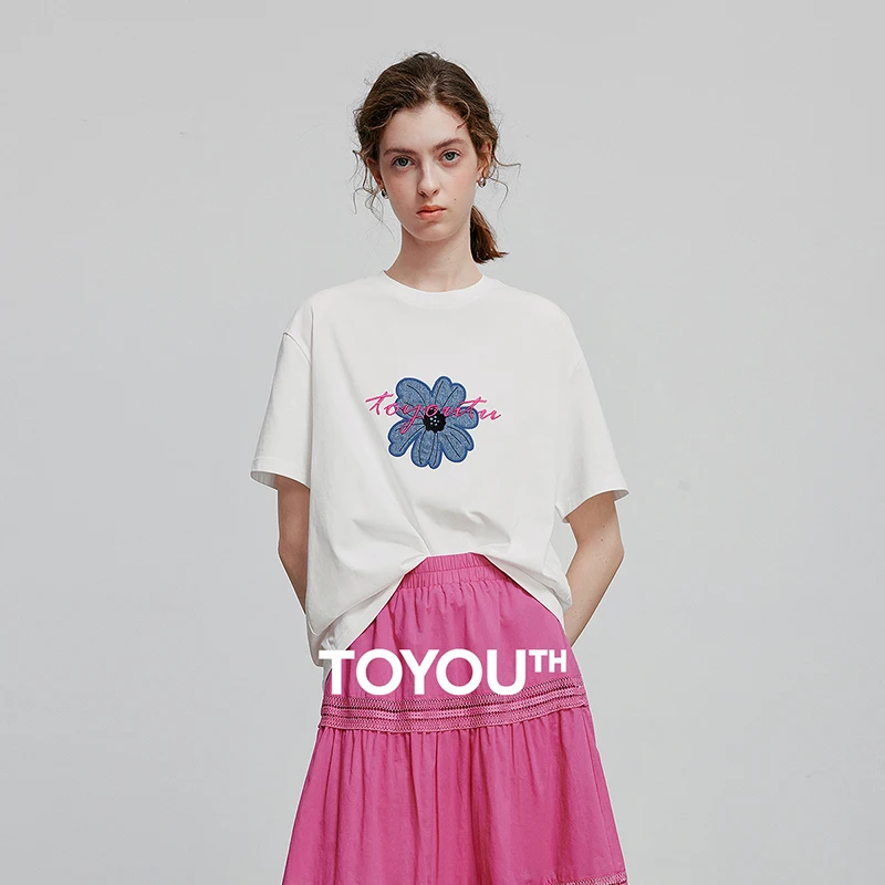 

TOYOUTH Women Short Sleeve T shirt 2025 Summer New Casual Tops 8521070