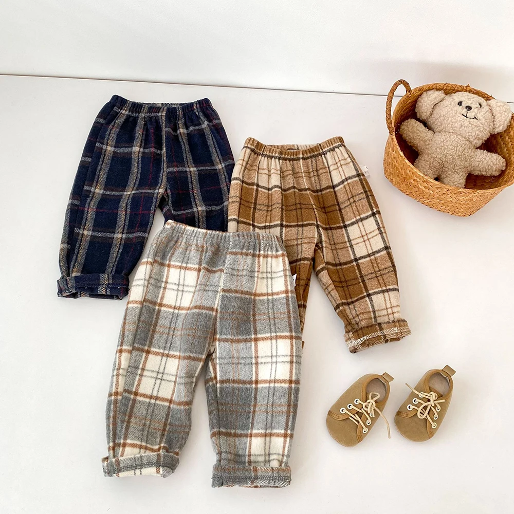 Autumn Kids' Pants 6M-4T Lattice Loose Children Clothing Color Blocking Baby  Girl's Trousers British Style Boys Casual Pants