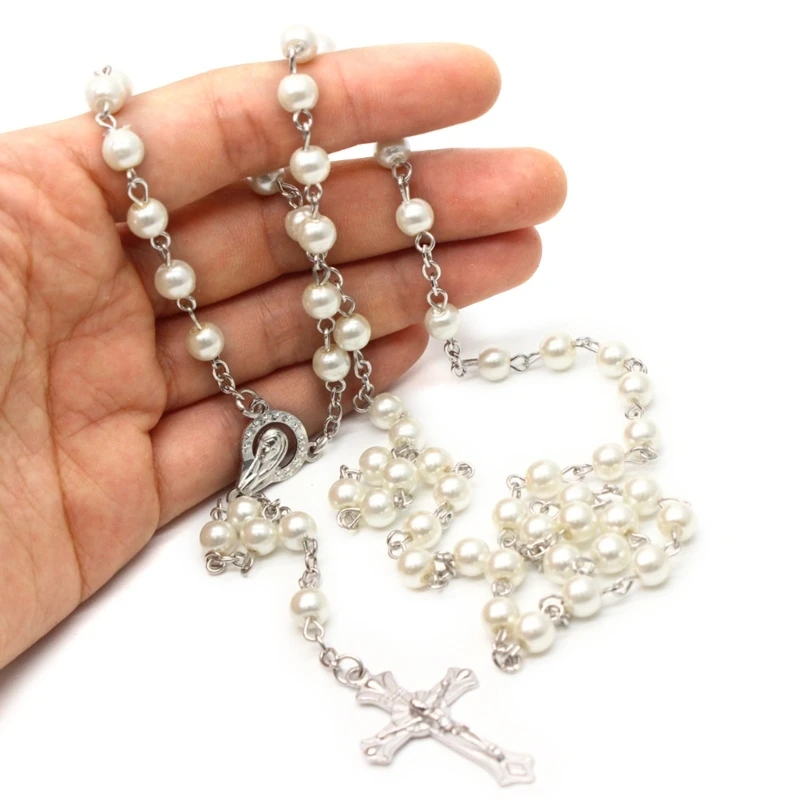 Cross-Necklace Catholic Chain Rosary Necklace Medal-and Crucifix Pendant Chain Jewelry Holy Land Religious Gifts For Women Men