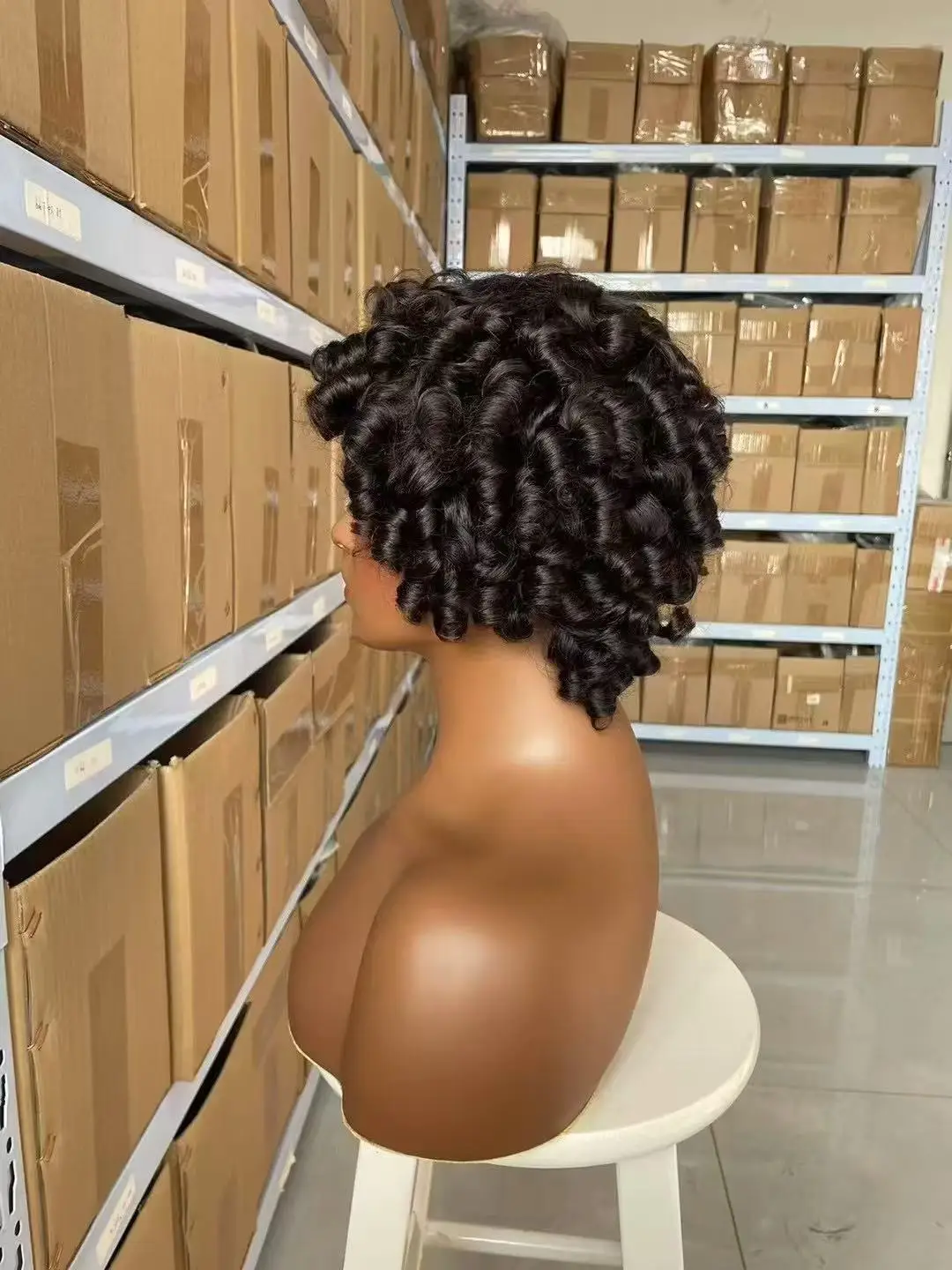 100% Echthaar Fummi bouncy Loose Wave Fluffy Explosion Head Vollmaschinen-Kurzhaarperücke aus brasilianischem Echthaar für schwarze Frauen – Detail 2