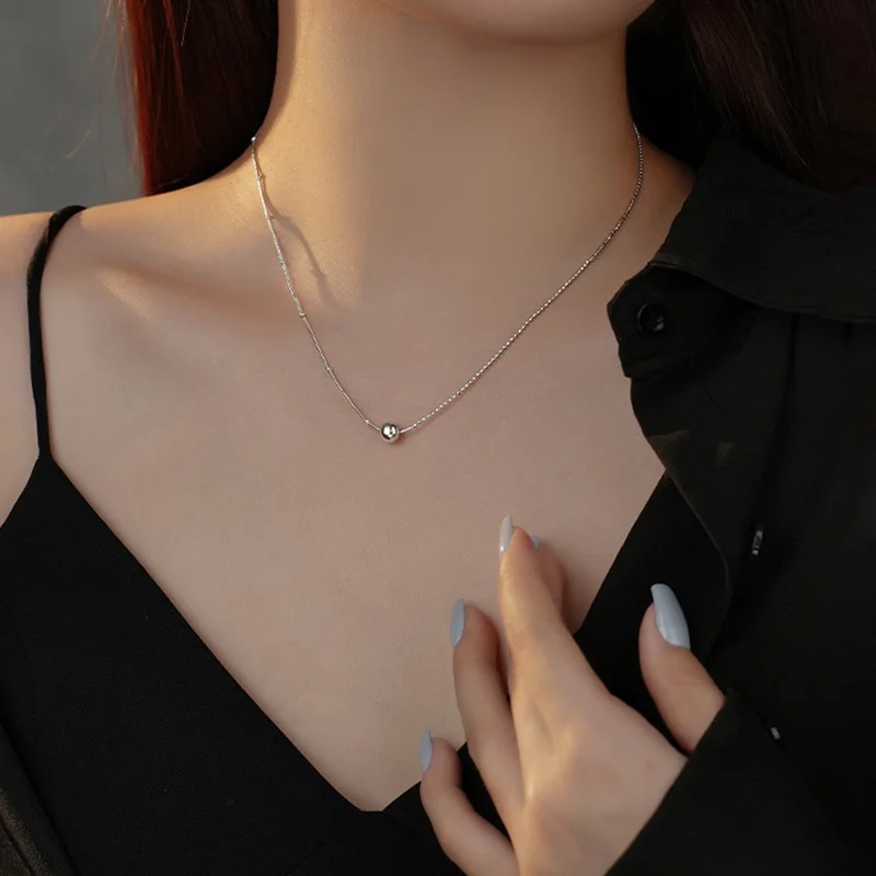 JYJIAYUJY 100% Whole Original Sterling Silver S925 Necklace 6MM Ball In Stock Two Different Chain Design Jewelry Gift Daily N210