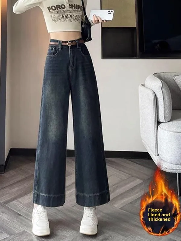 

Расклешенные джинсы с высокой талией, женские синие джинсы больших размеров с девятью точками, тонкие осенне-весенние новые свободные прямые джинсы