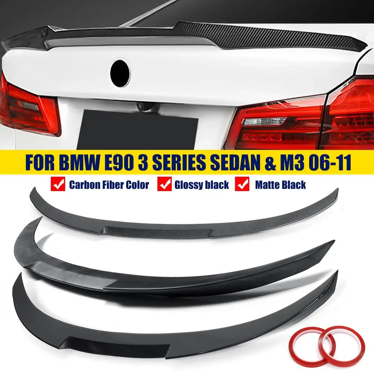

For BMW E90 Spoiler E90 3 SERIES Carbon Fiber 318i 320i 325i 330i E90 ABS Rear trunk spoiler Wing CF 2006-2011