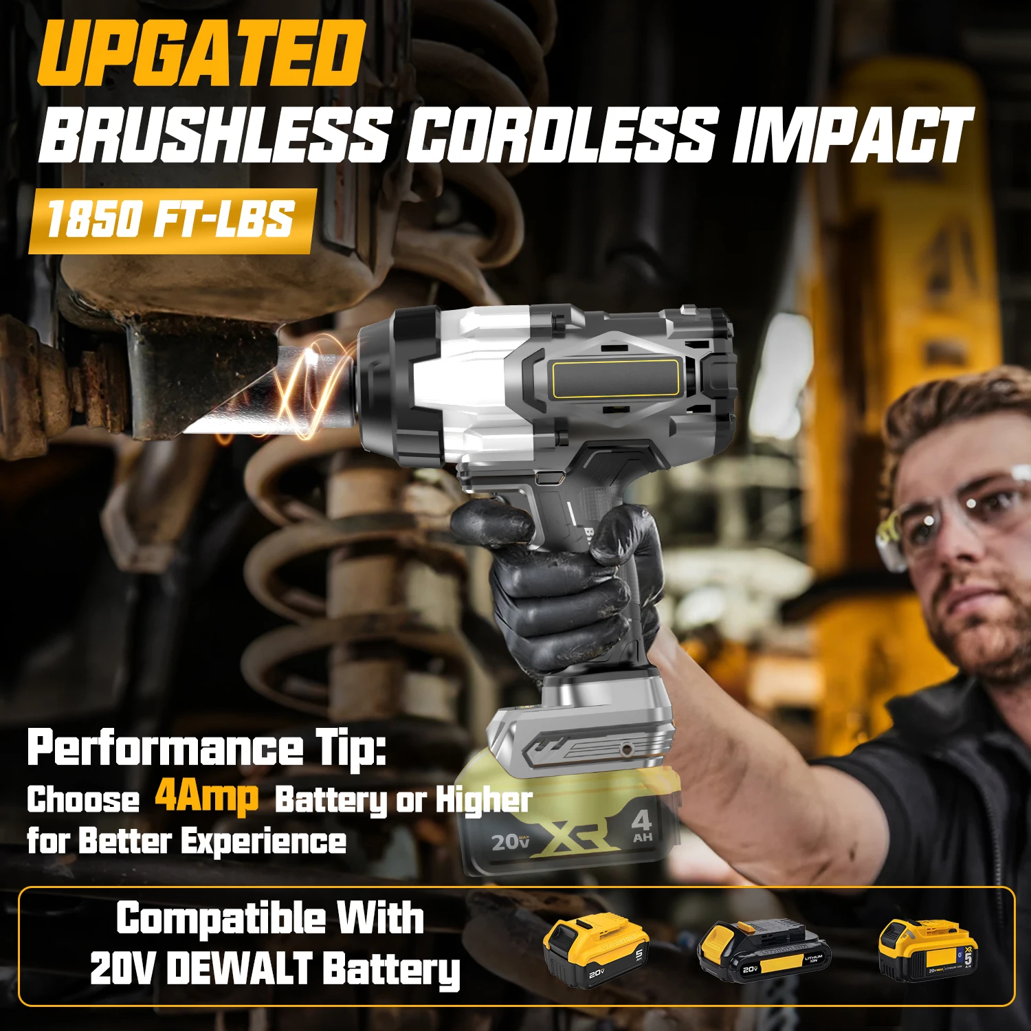 Cordless Impact Wrench 3/4 inch For Dewalt 20V Battery,1850 Ft-lbs (2500N.m) brushless High torque impact gun (no battery)