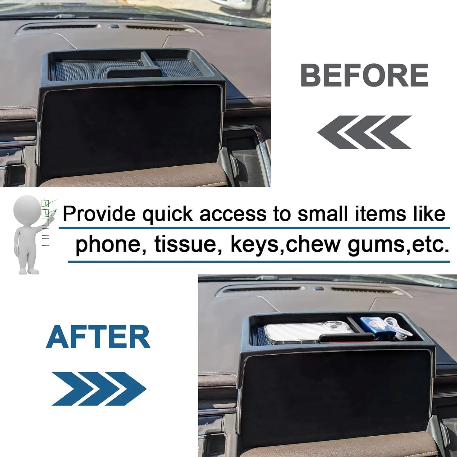 RUNROAD Dash Tray for 2021-2024 Chevy Tahoe Suburban/GMC Yukon Accessories Dashboard Organizer Sunglasses Phone Tissue Holder