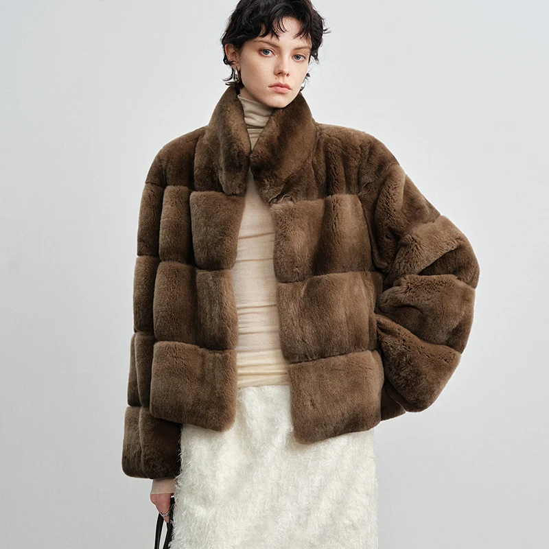 2025 천연 여성 렉스 토끼털 코트 여성용 럭셔리 친칠라 짧은 리얼 퍼 코트 고품질 겨울 의류 여성 재킷