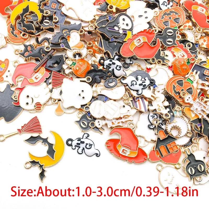 10/20/30/40pcs Enamel Halloween Decoration Charms Alloy Ghost, Pumpkin, Spider, Bat Pendants for DIY Jewelry Making Accessories