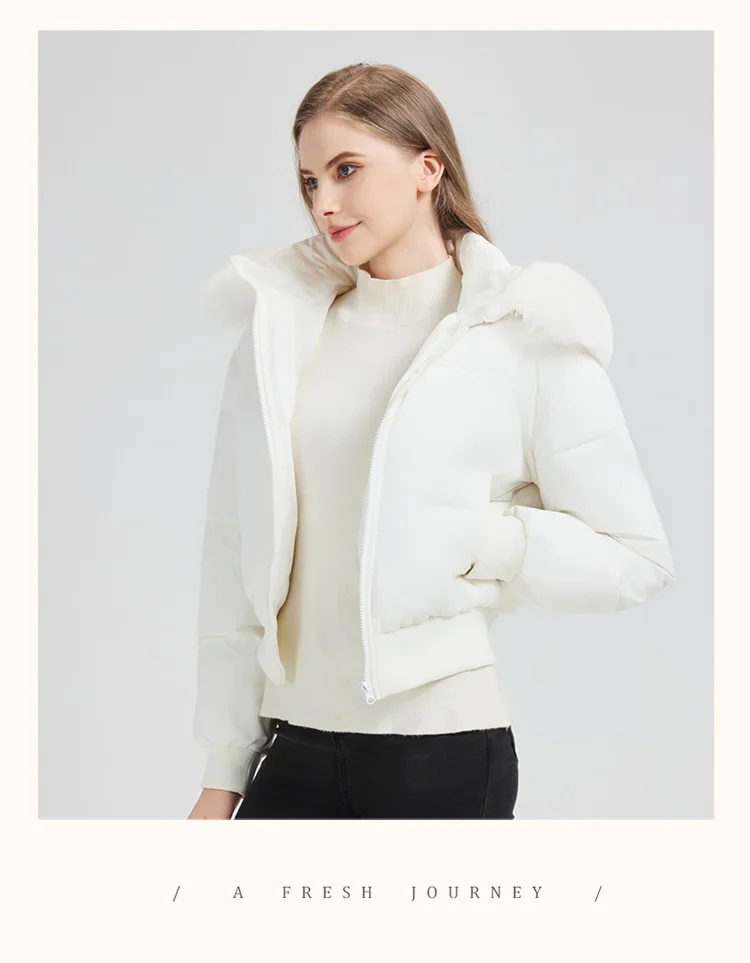 2026 Thicken Short Women's Winter Jacket Korean Style Down Cotton Coat Casual Warm Fur Hooded Cropped Parkas Chic Streetwear