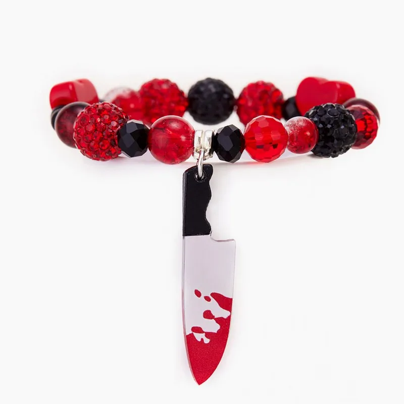 Dark Halloween Horror Bracelet Scream Axe Chainsaw Beaded Hand Chain Gothic Retro Gift for Women Men