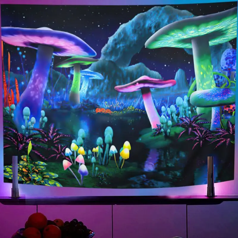 VIKAMA Psychedelic Colorful Mushroom Moon Tapestry Trippy Fantasy Wall Hanging Bedroom Dorm Party Decor Cloth
