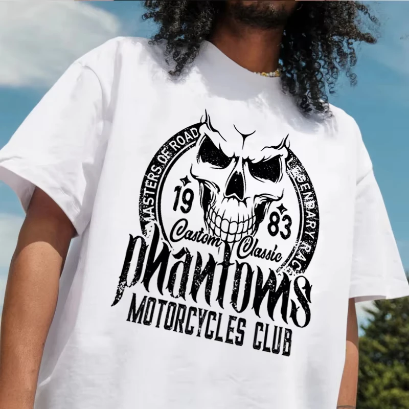 

Мужская футболка с принтом «Череп байкера», 100% хлопок, с круглым вырезом, короткий рукав, повседневная