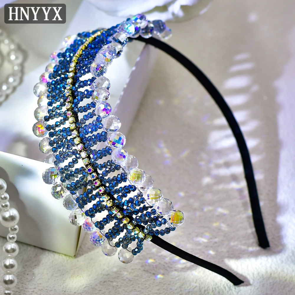 

HNYYX Crystal Hair Headband Blue Fashion Rhinestone Wide Hair Hoop Luxury Hair Accessories for Women Party Hair Jewelry A36