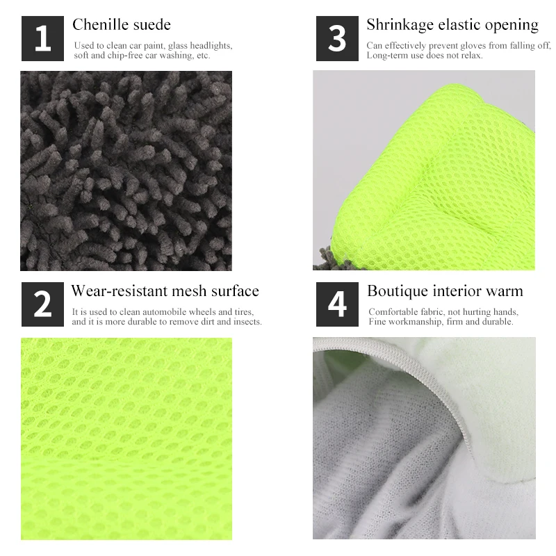 Car Wash Accessories Car Wash Glove Chenille Cleaning Glove Car Wash Kit No Shedding Five Fingers  Glove For Wash Car