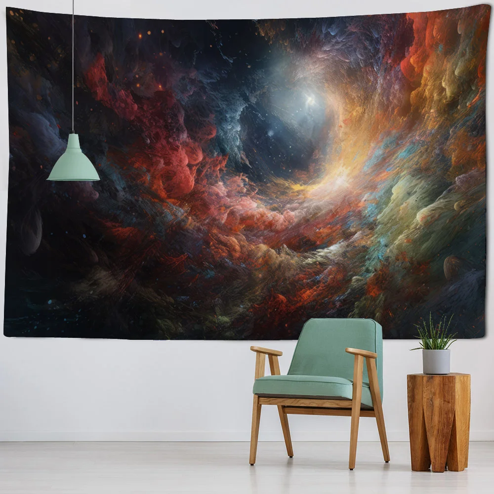 Urban night scene oil painting tapestry wall hanging, retro starry sky decoration home mural, polyester fabric blanket bed sheet