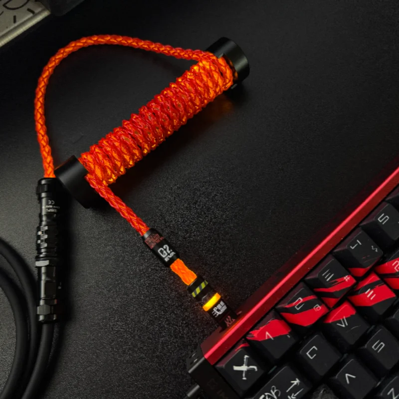 8k Aviator Red Orange Theme Rgb Aviation Cable With Counterweight Rod 1.5m Customized Magnetic Axis Keyboard Cable Data Cables