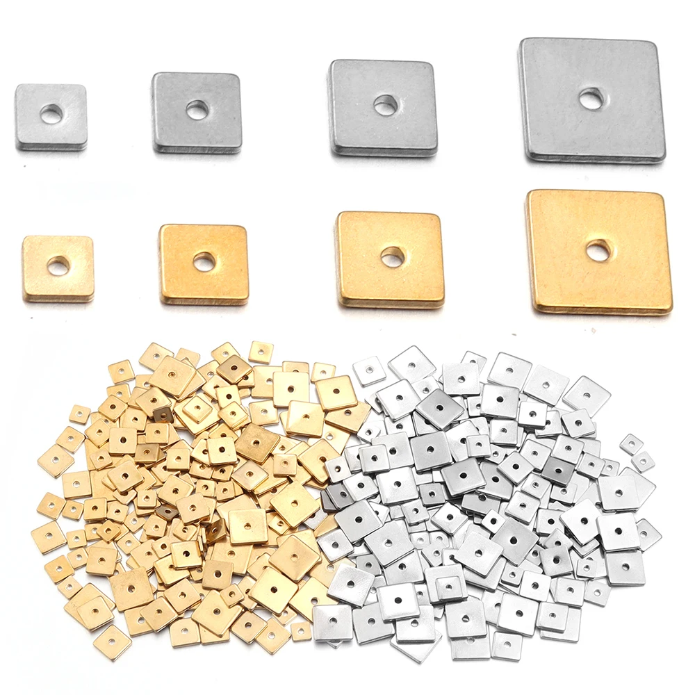 10-50pcs/lot 4-8mm Stainless Steel Flat Square Beads Loose Spacer Beads For Jewelry Making DIY Bracelet Necklace Accessories