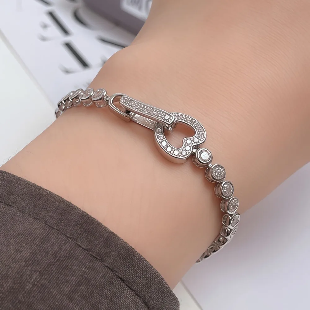 

3mm Zircon Tennis Bracelets For Women 925 Sterling Silver Trendy Heart Shape Diamond Hand Chains Gifts 18K Plated Fine Jewelry