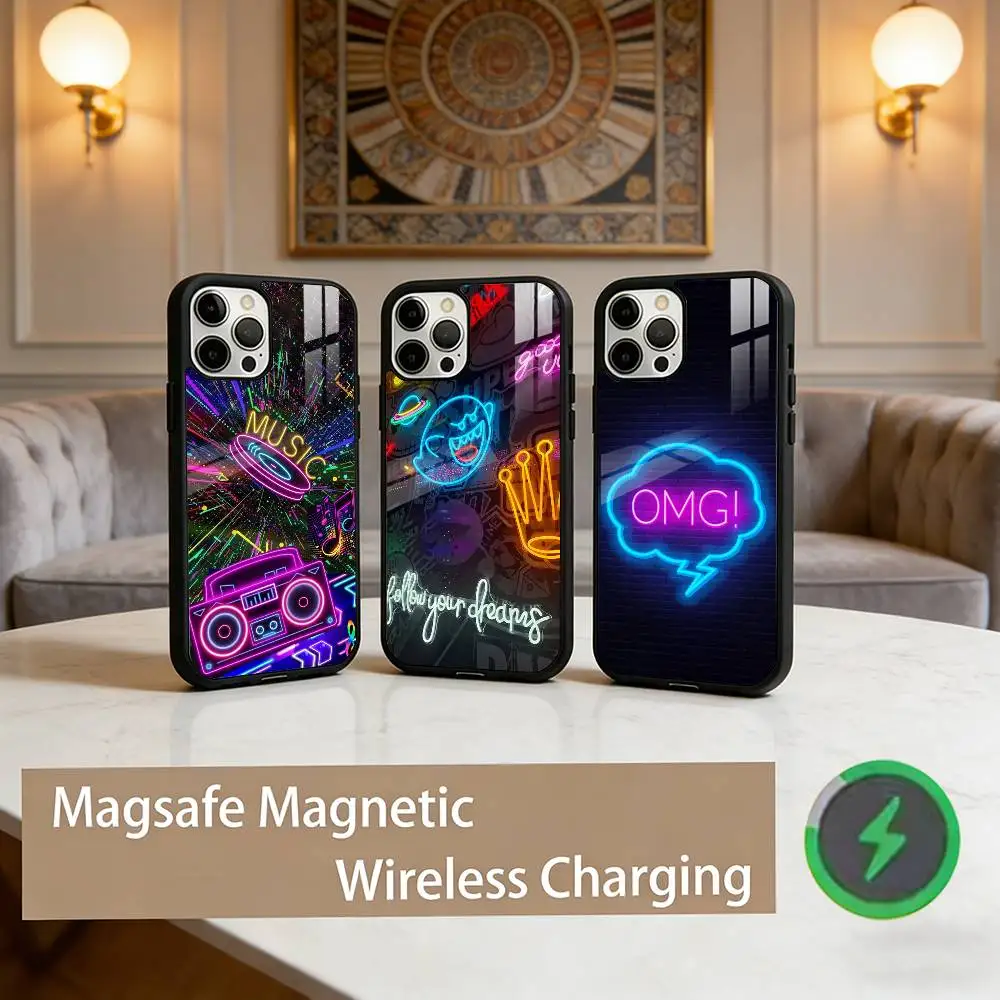 

Неоновый светящийся чехол для iPhone 17, 16, 15, 14, 13, 12, 11 Plus, Pro Max, магнитный, для беспроводной зарядки MagSafe