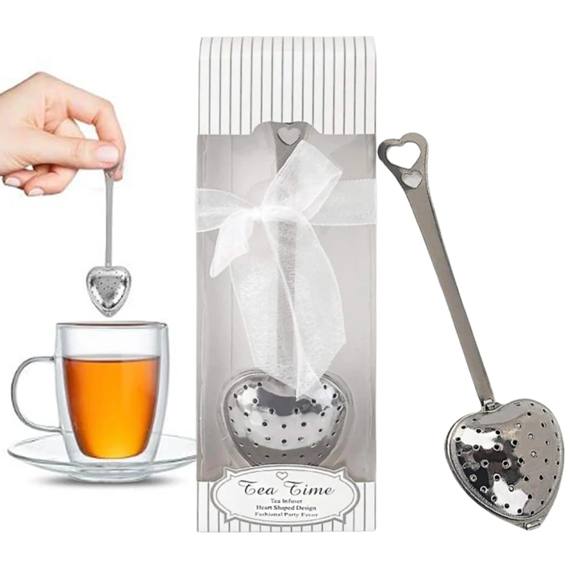 Set of 20 Pieces Tea Infuser Stainless Steel Long Grip Spoon Loose Tea Leaf Filter Heart Shaped Mesh Tea Strainer,Great Souvenir