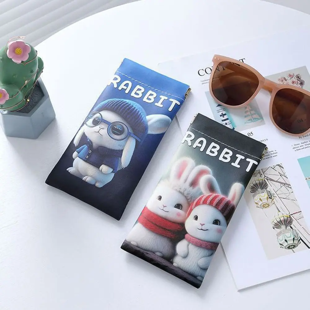 Rabbit Self-closing Glasses Bag Letter PU Leather Rabbit Lipstick Bag Sunglasses Case Print Cartoon Mini Coin Purse Students