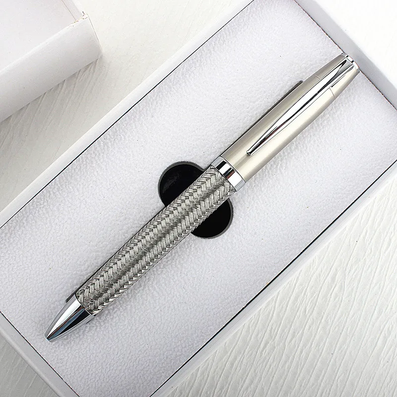 

Luxury Steel Wire Weaving Metal Ballpoint Pen, Stripes Ballpoint Pens Rotate Metal Rollerball Pens