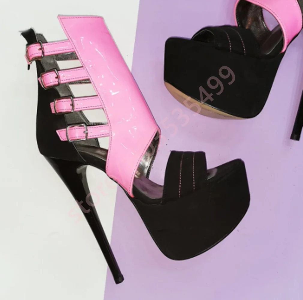 

Разноцветные пикантные женские туфли на платформе на шпильке, новинка лета 2023, открытый полый ремень с пряжкой, модель подиума, модные сандалии для вечеринок