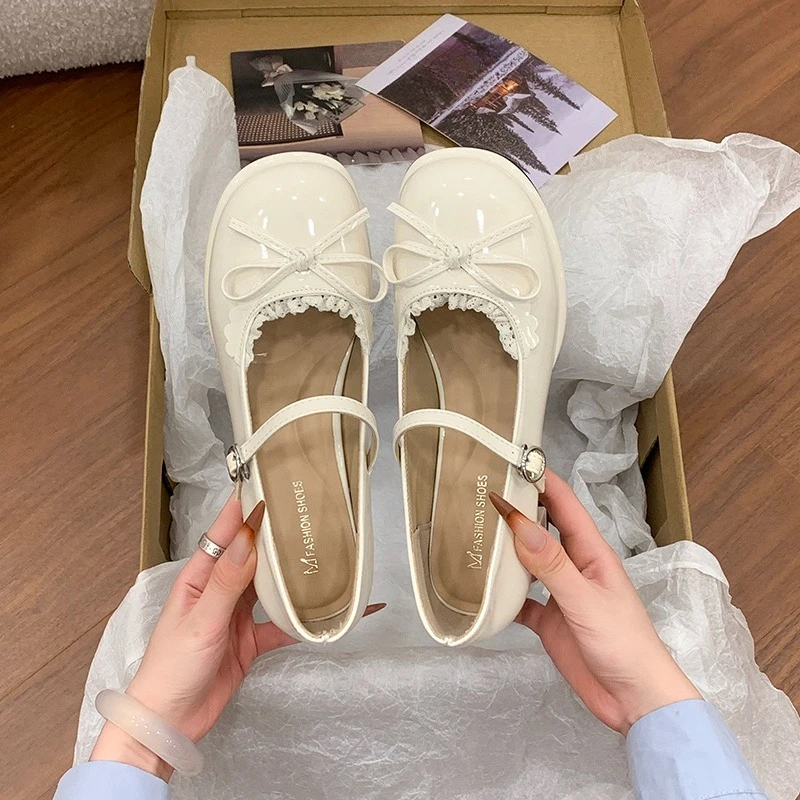French Round Toe Bow Platform Mary Jane Shoes Women's Heightened All-match Small Leather Shoes