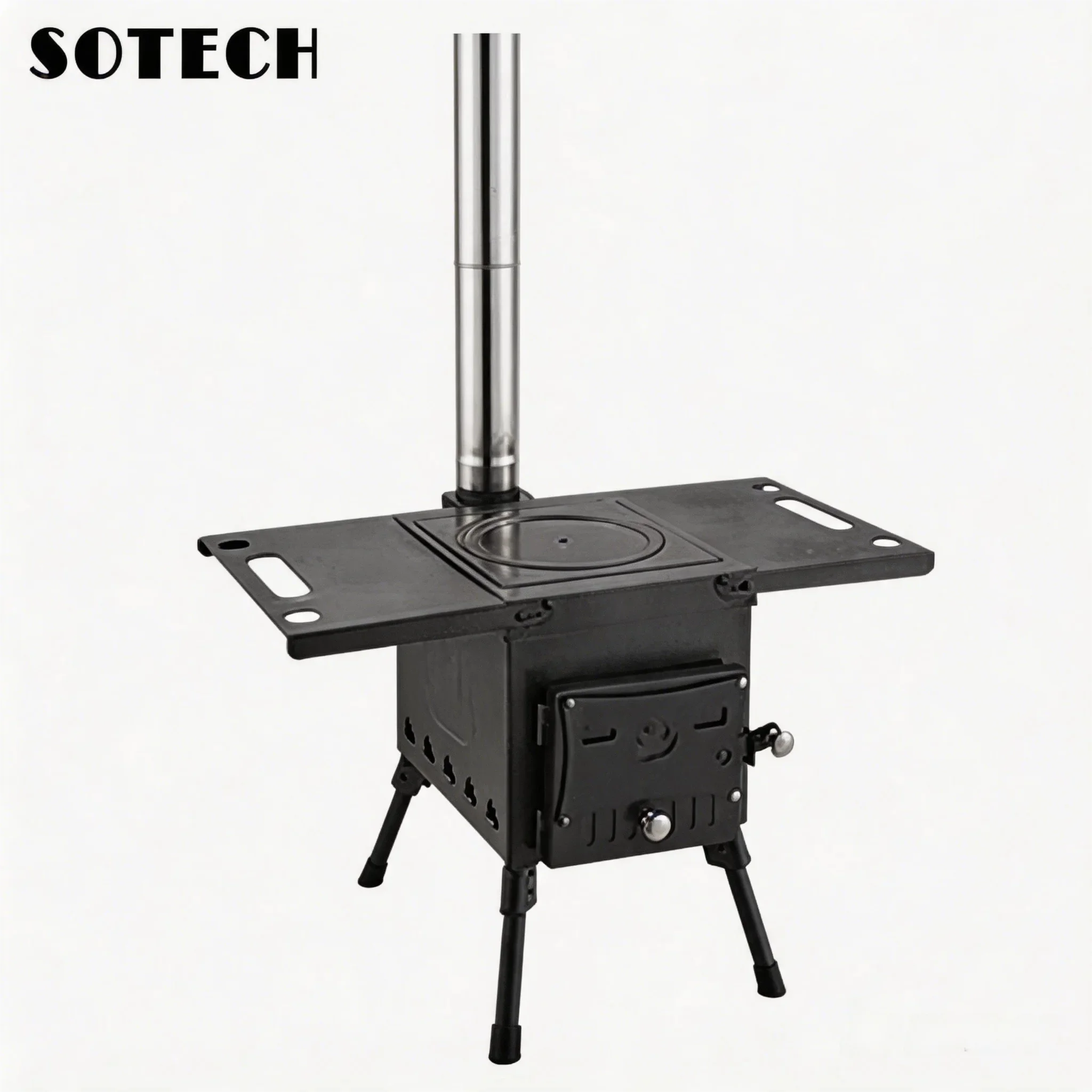 Portable Wood Burning Tent Stove Camping Stove with Chimney Pipes Foldable Outdoor Heating Cooking Stove