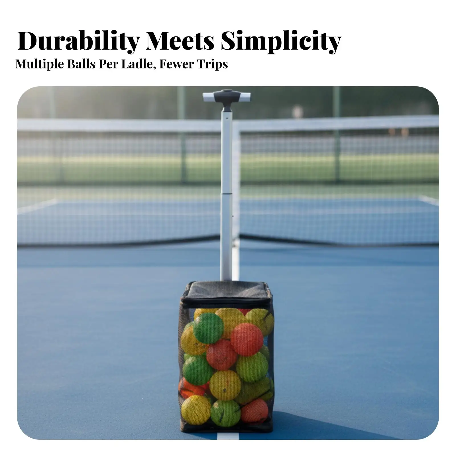 Pickleball Ball Picker Upper with Aluminum Handle and Mesh Collection Bag for Portable Court Practice and Match Accessory