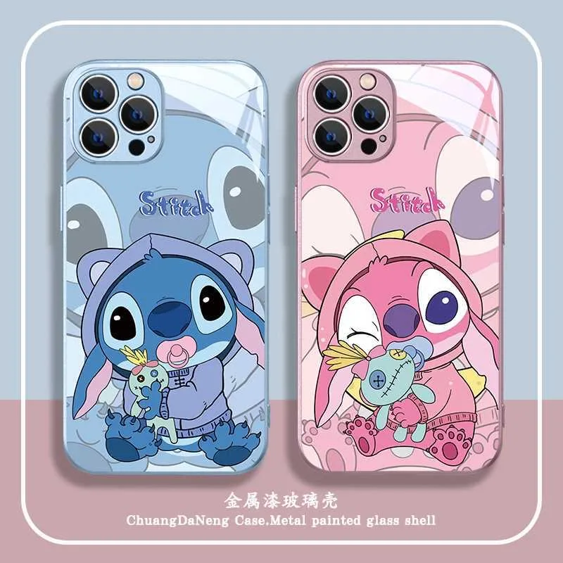 Disney Pink Stitch Metallic-Color Phone Case For Samsung A 04 12 14 21 22 23 24 30 32 33 34 51 52 53 54 71 72 73 5G Glass Cover