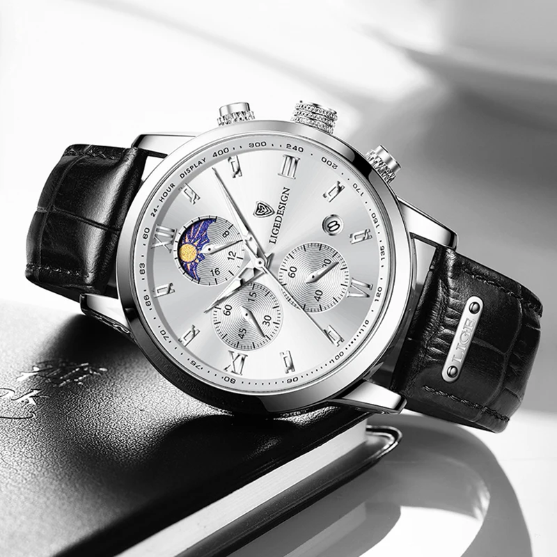 LIGE Luxury Sports Watch For Men Waterproof Luminous Date Chronograph Man Wristwatch Leather Quartz Men's Watches Male Reloj