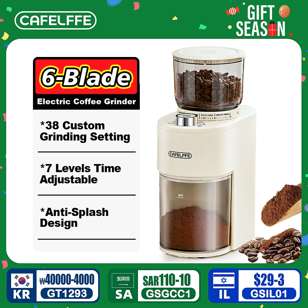 Cafelffe Anti-static Coffee Grinder Adjustable Burr Mill with 38 Grind Settings Electric Coffee Bean Grinder for Espresso,Mini