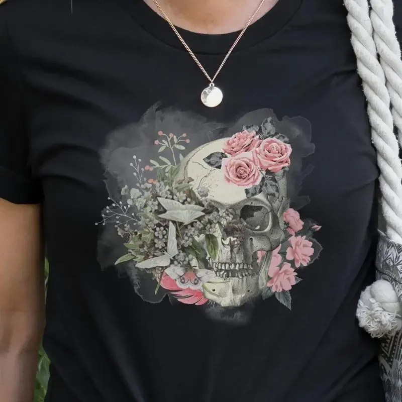 17 Gothic Skull Flowers T Shirt Glamour Valentine'