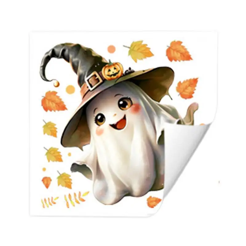 Cute Ghost Stickers Cute Witch Hat Ghost Window Clings Halloween Window Stickers White Ghost Label Decal Pumpkin Ghosts Window