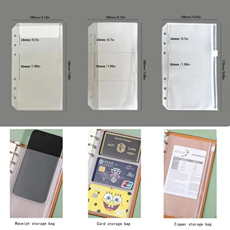 Refillable A6 Notebook Set with Cover 6 Hole Loose Leaf PU Binder Cover + 90 sheets 180 Pages of Lined Paper + 1pcs A6 Zipper B