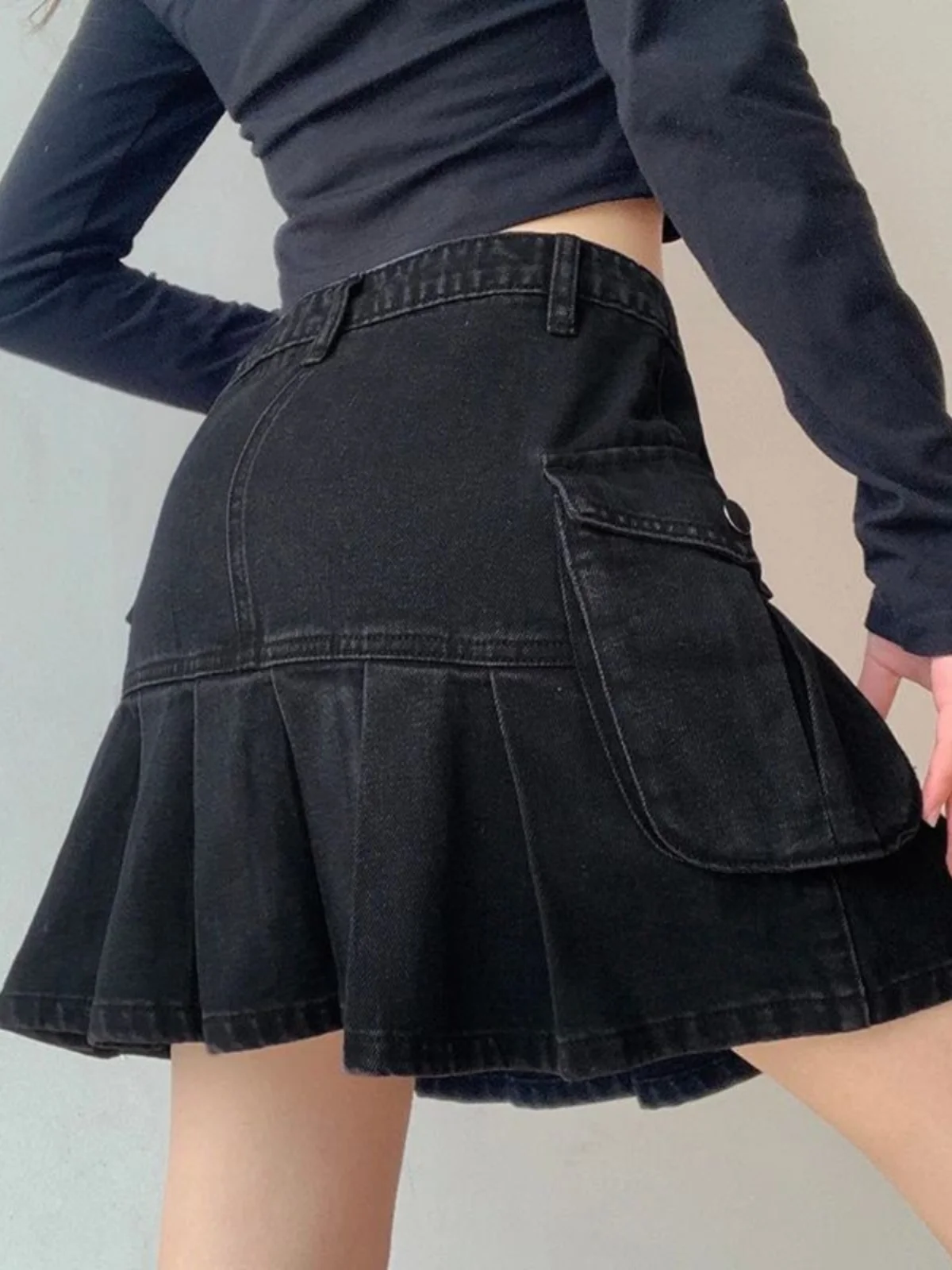 

High Waist Workwear Denim A-Line Skirt Color Street Sle f-length Skirts for Women in Their Late Twenties